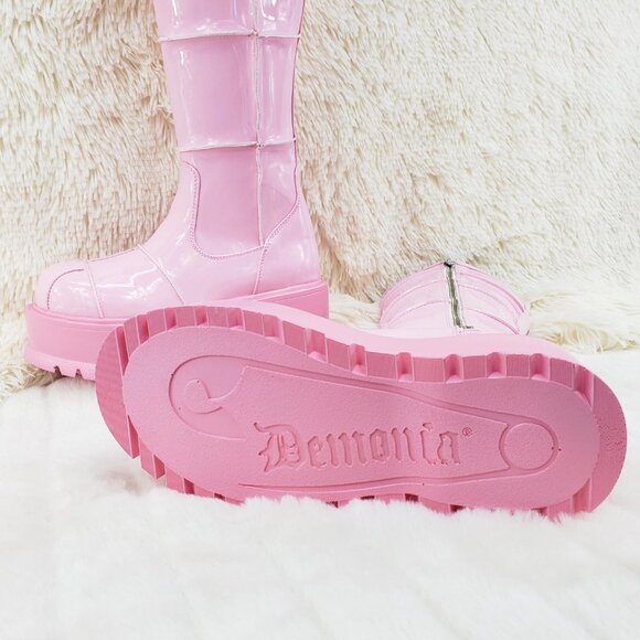 Pink Patent Knee High Goth Punk Festival Boots - Picture 4 of 13